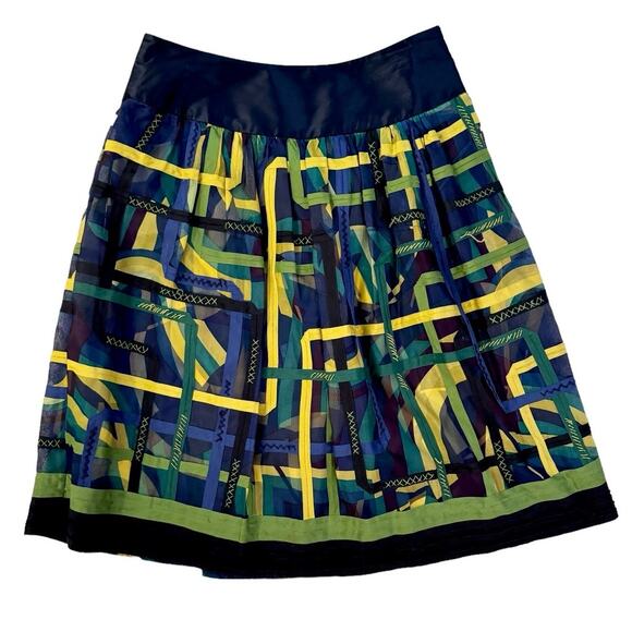 Peter Nygard Blue Green Yellow Patchwork Silk A-Line Skirt Size 6 Artsy Unique - Picture 10 of 10